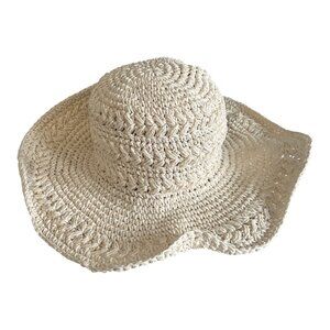 Scala Pronto Crochet Straw Sun Hat Wide Brim Ivory One Size